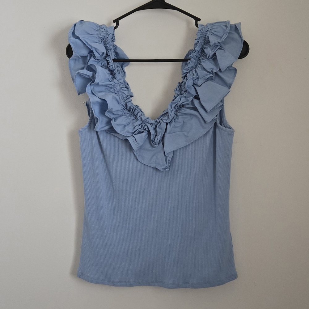 EXPRESS Ribbed Poplin V-Neck Tank